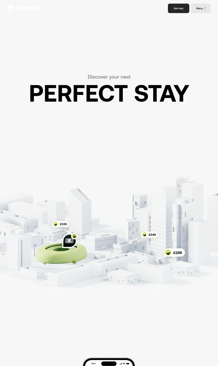 Event Beds — website design on Landdding
