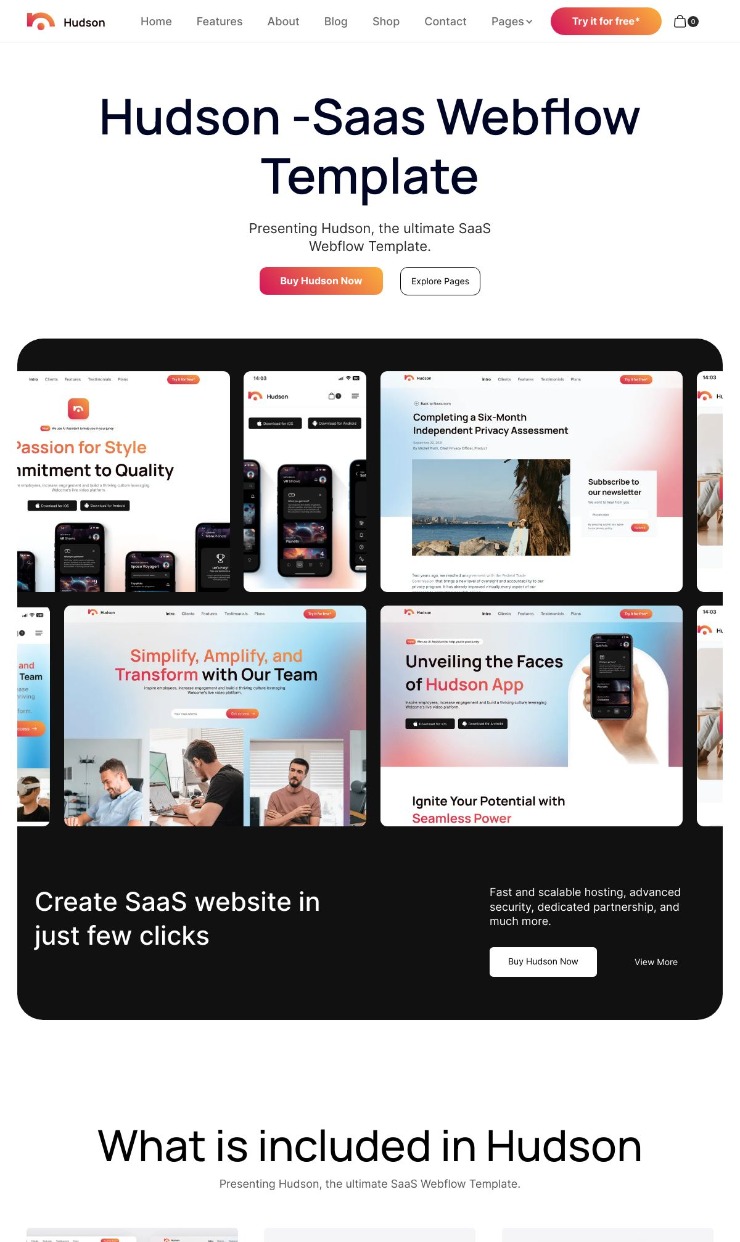 Hudson SaaS Webflow Template — website design on Landdding