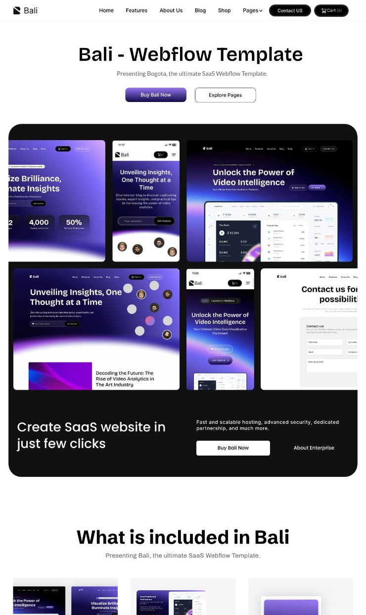 Bali - Webflow SaaS Template — website design on Landdding