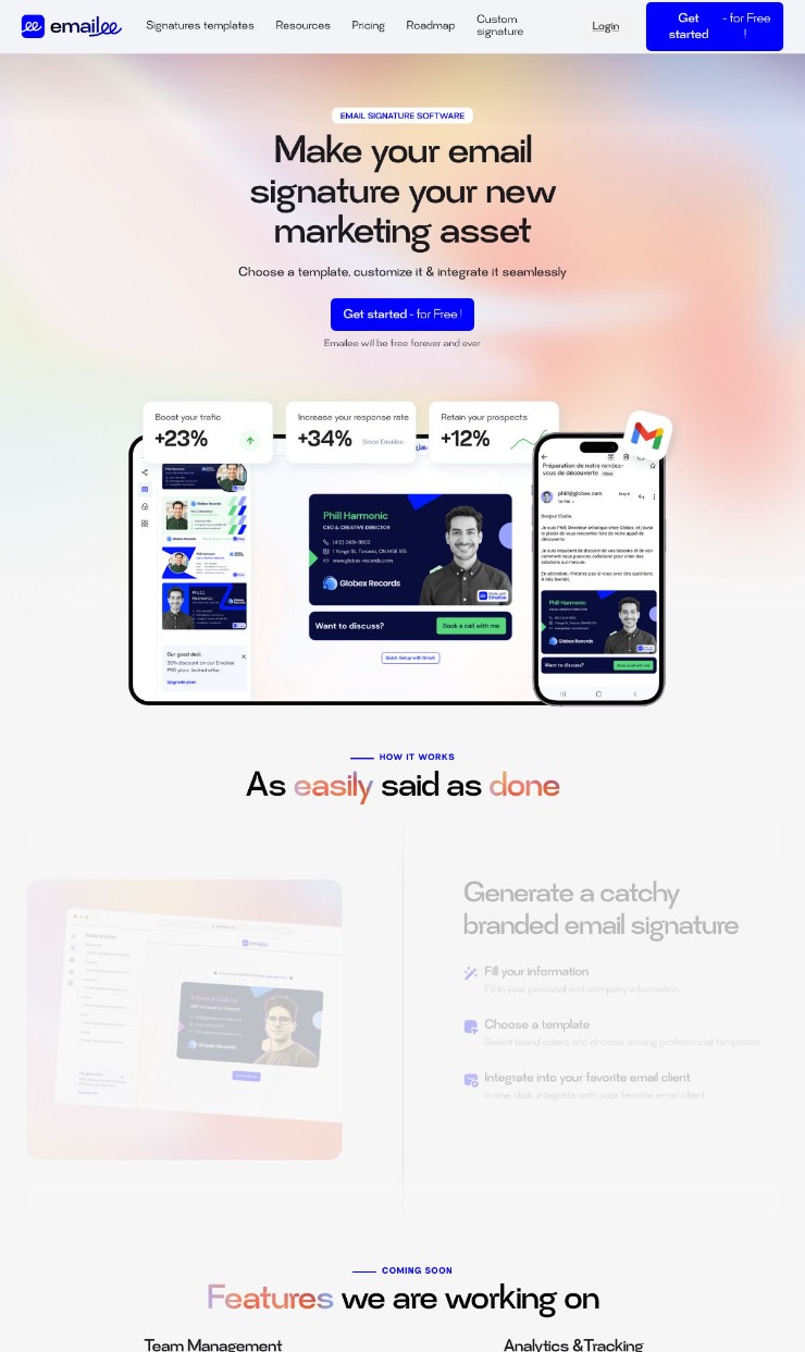 Emailee — website design on Landdding