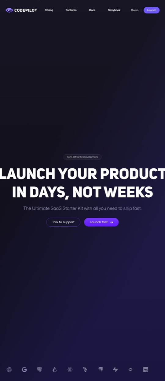 Codepilot - The Ultimate SaaS Starter Kit — website design on Landdding