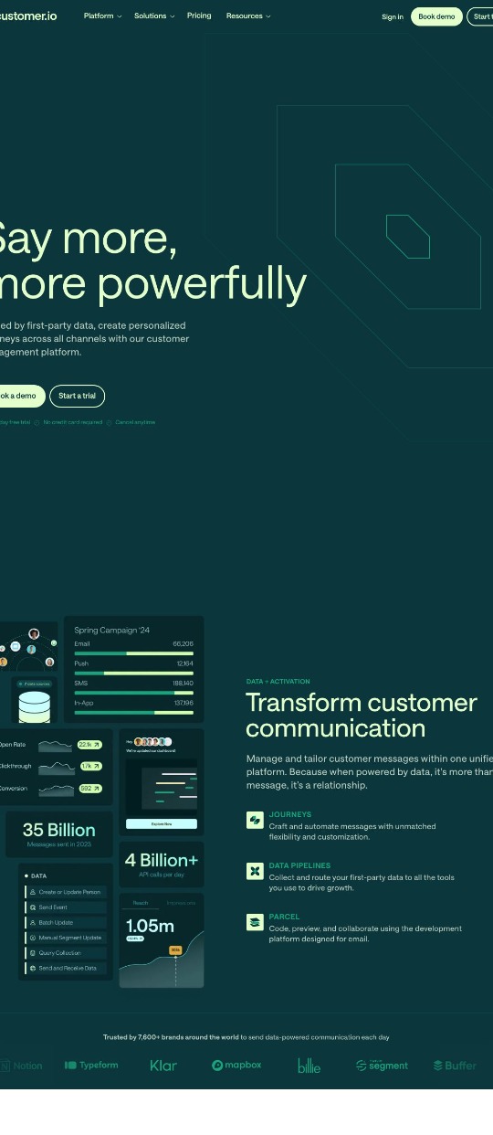 Customer.io — website design on Landdding