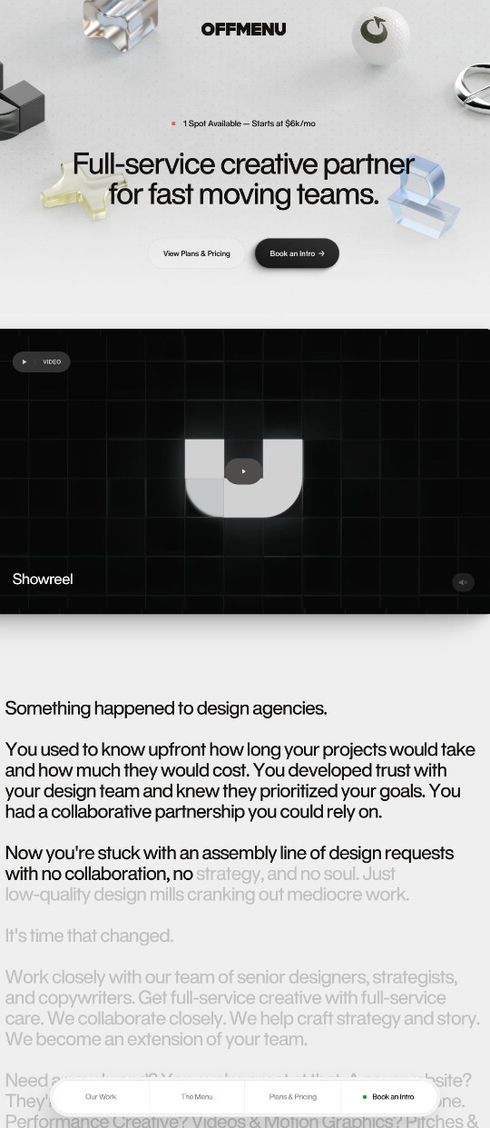 Off Menu website — website design on Landdding
