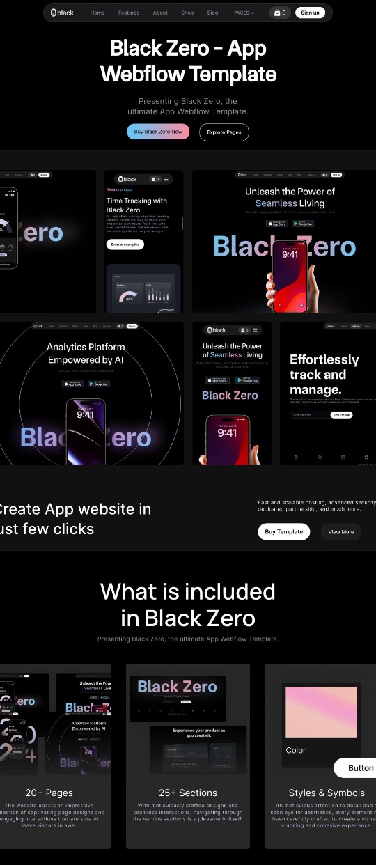 Multi-layout Webflow SaaS template – Black Zero  — website design on Landdding