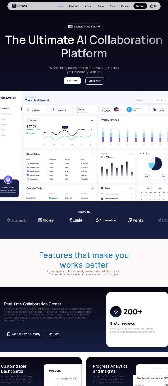 Webflow SaaS template – Durban  — website design on Landdding