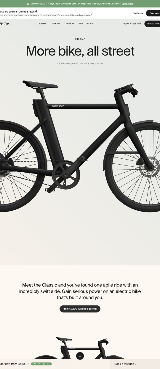 Cowboy e-bike website — website design on Landdding
