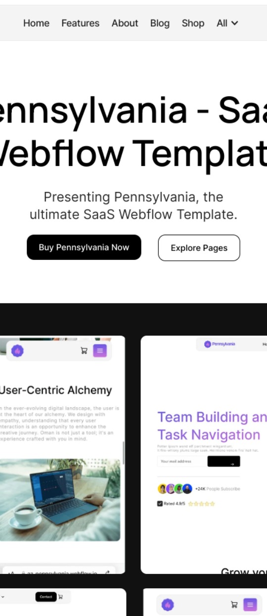 Pennsylvania White theme Webflow SaaS Template — website design on Landdding