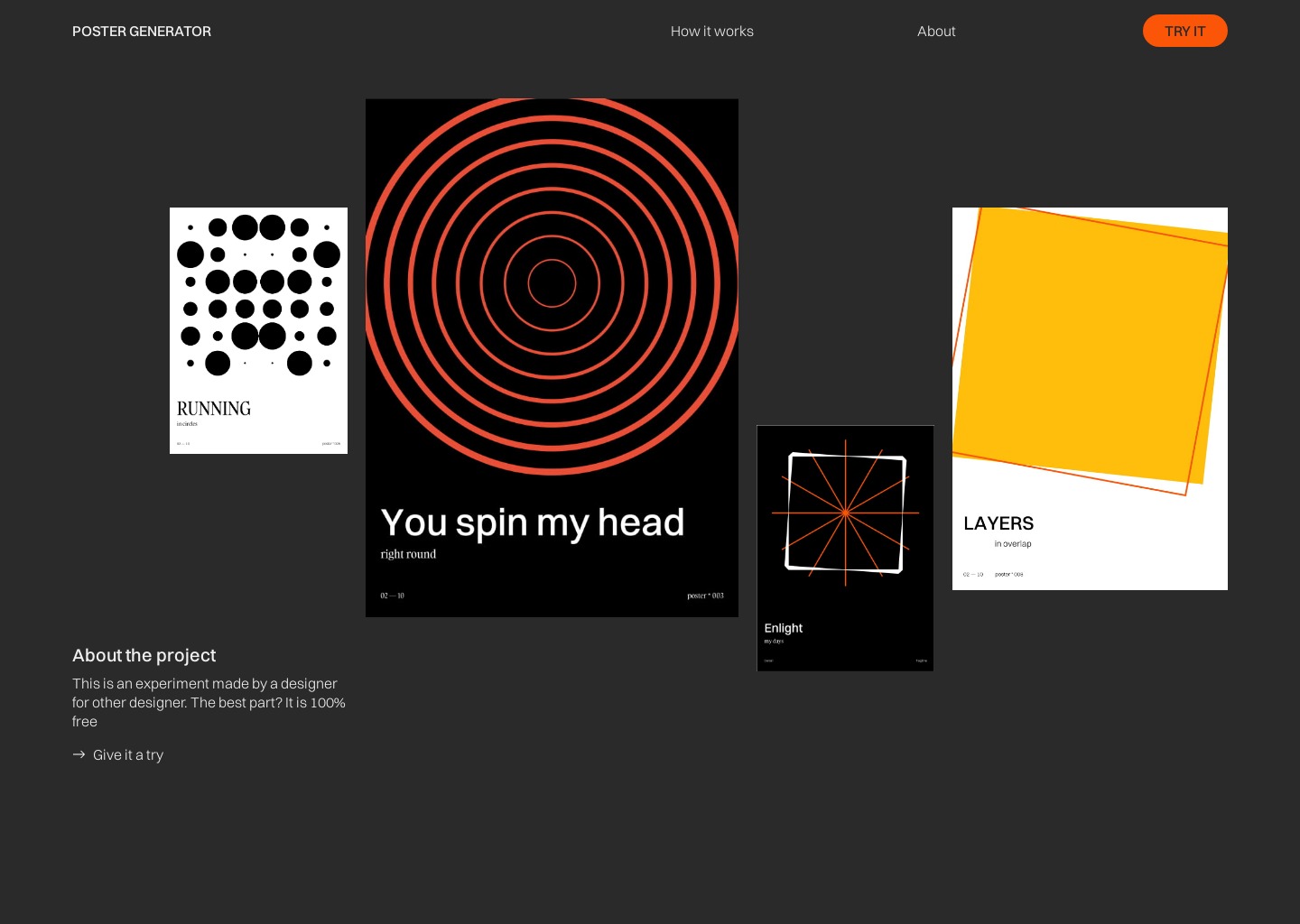 Poster generator — website design on Landdding