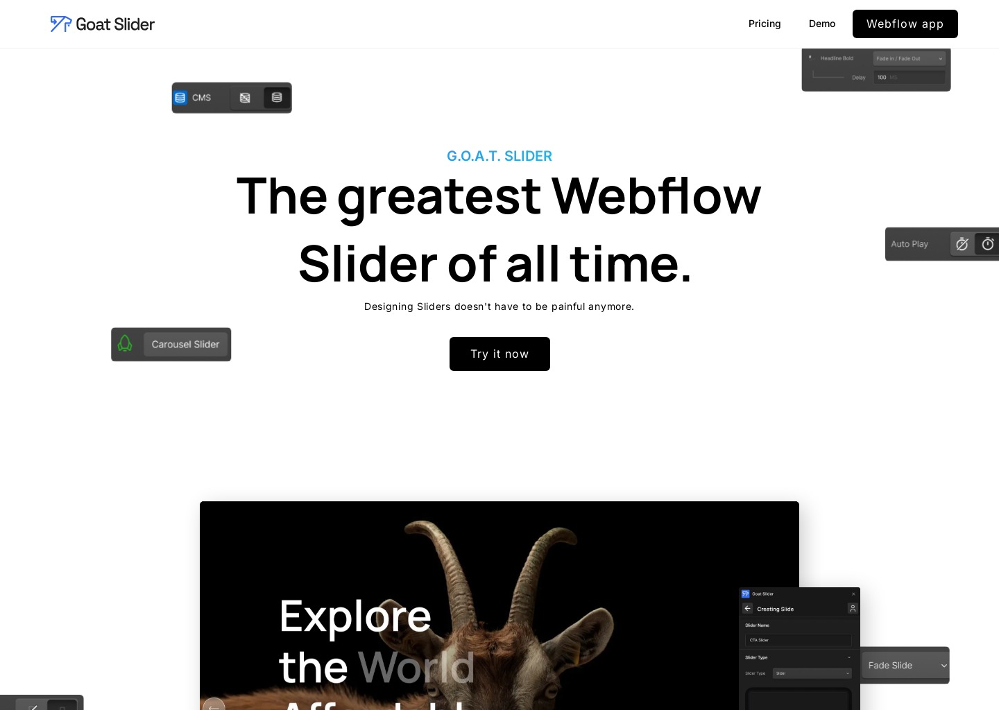 GoatSlider - Webflow CMS Slider — website design on Landdding