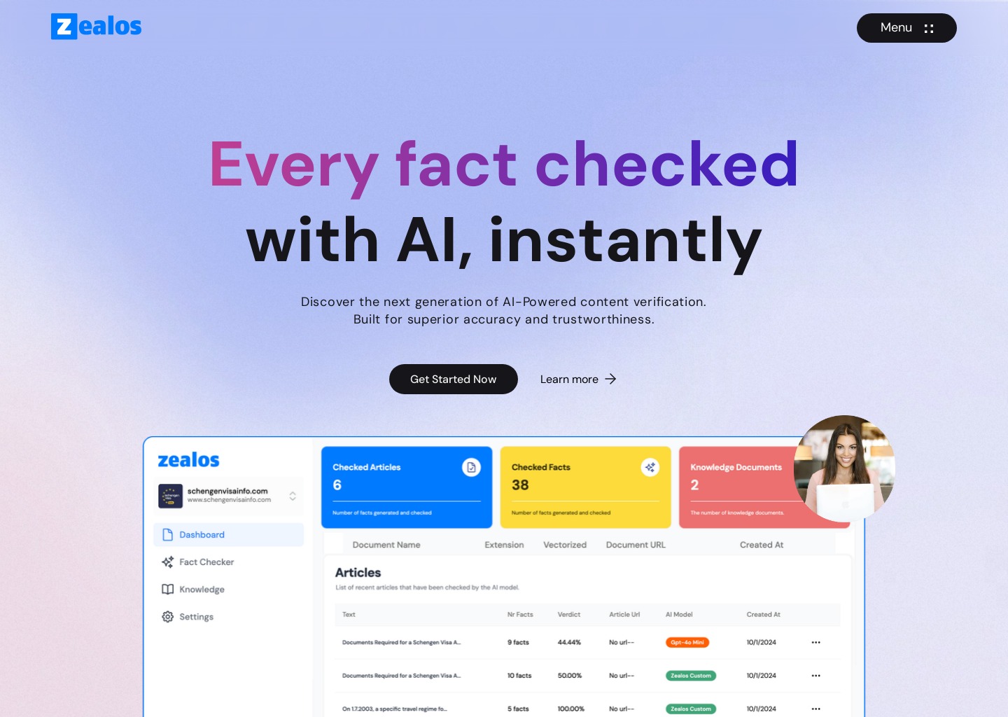 Zealos.ai - Fact checking AI — website design on Landdding