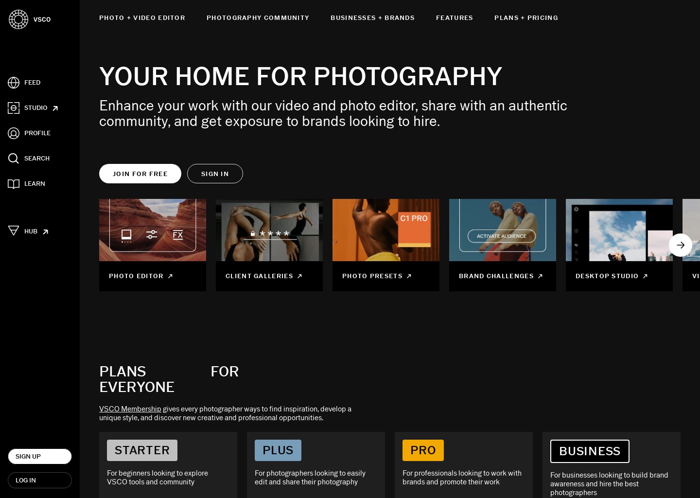 VSCO Photo & Video Editor — website design on Landdding