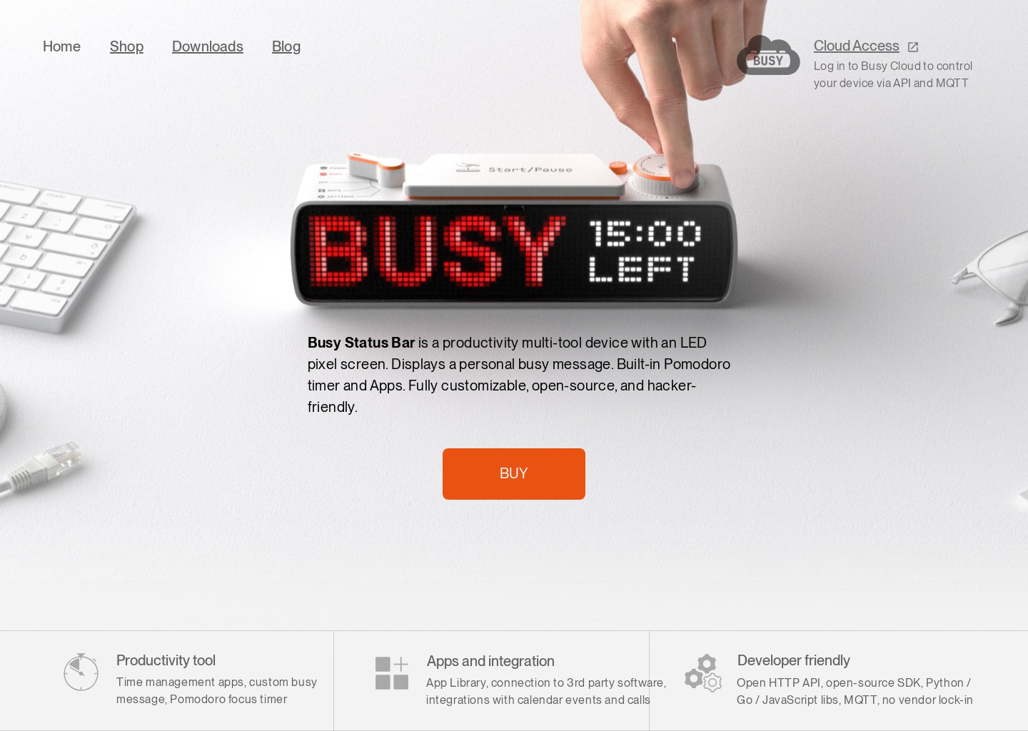 Busy Status Bar — Productivity Multi-tool Device with an LED pixel screen — website design on Landdding
