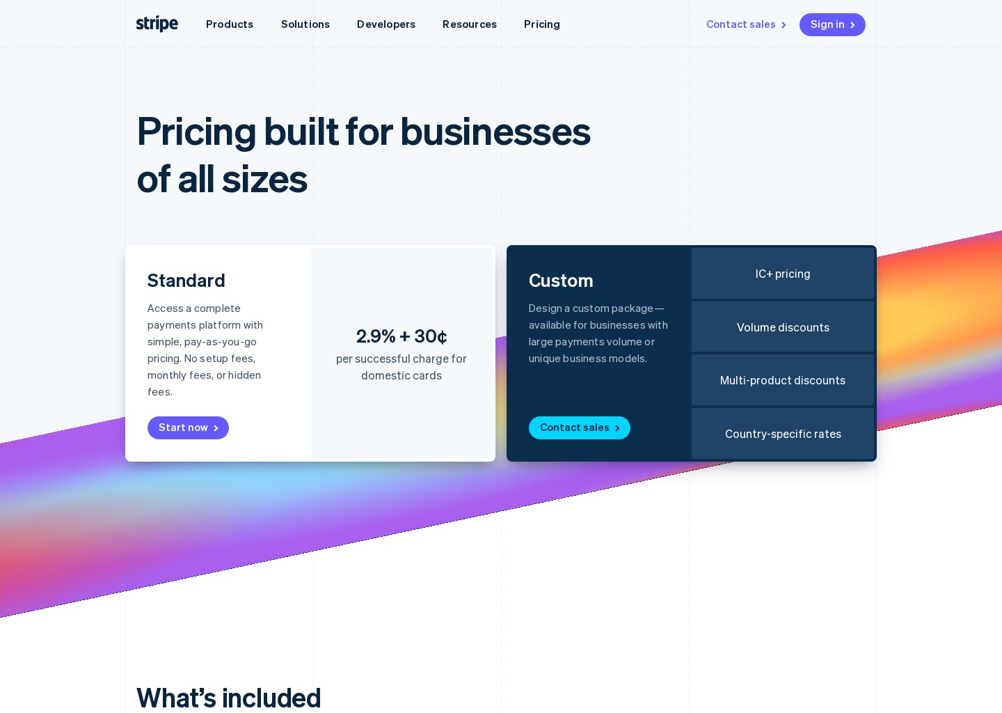 Stripe Pricing — website design on Landdding
