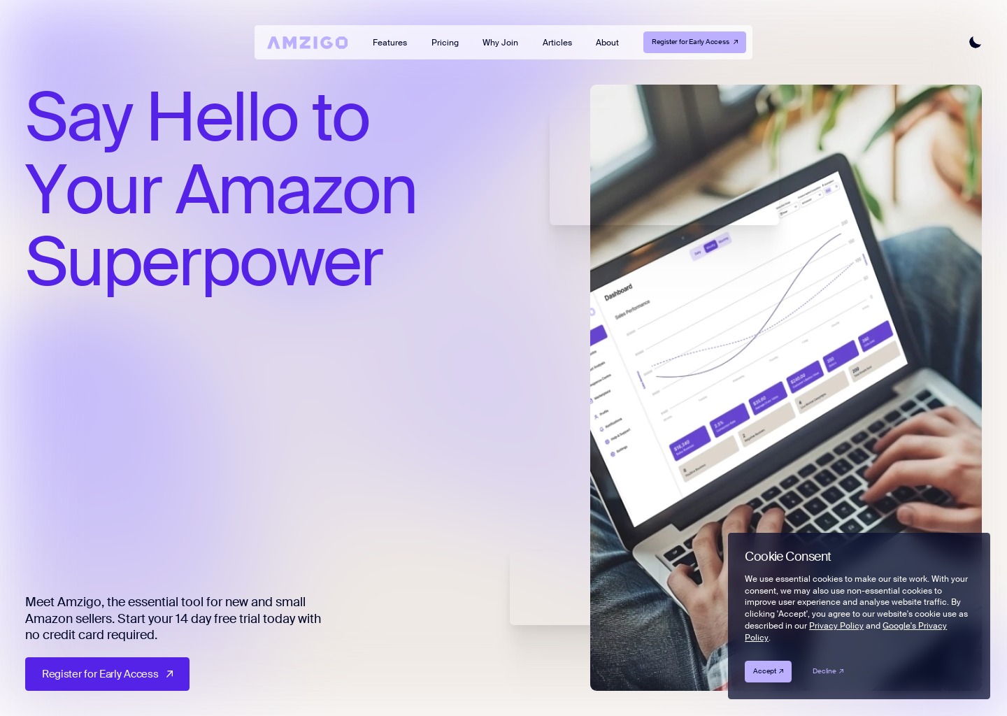 Amzigo | Say Hello to Your Amazon Superpower — website design on Landdding