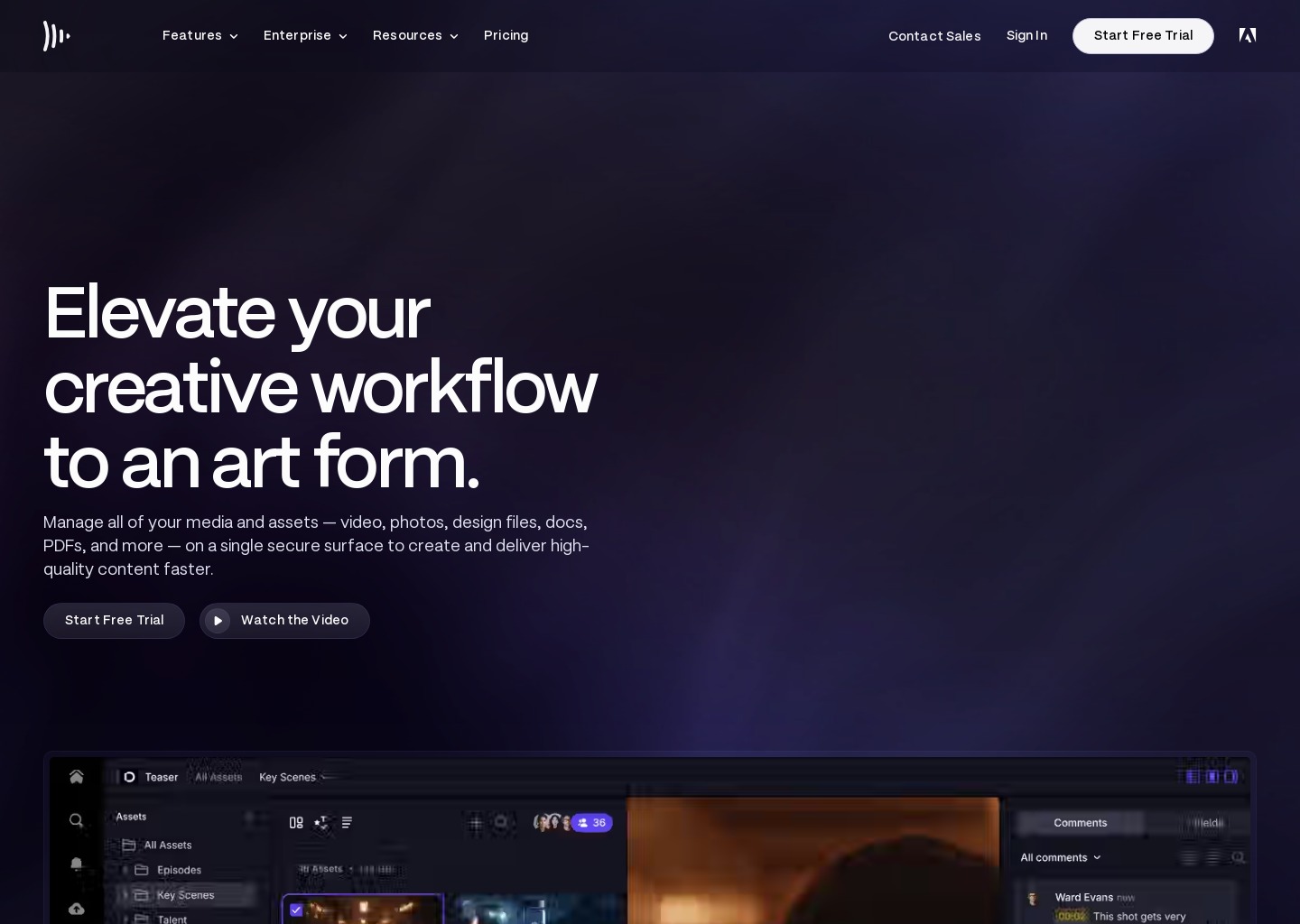 Frame.io — website design on Landdding