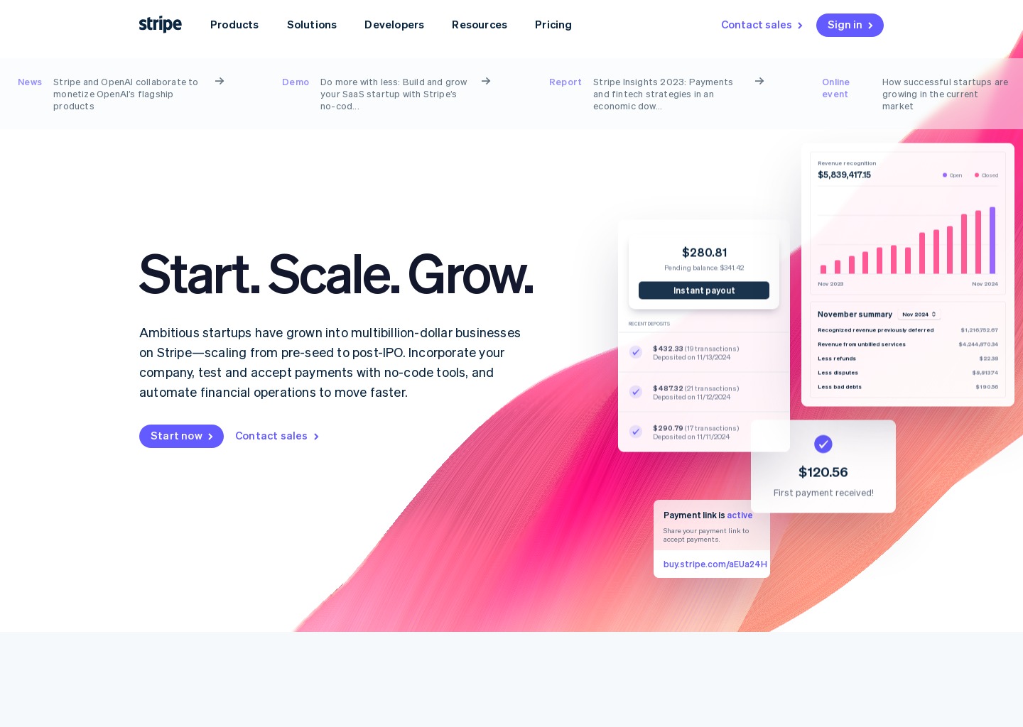 Stripe Startups — website design on Landdding