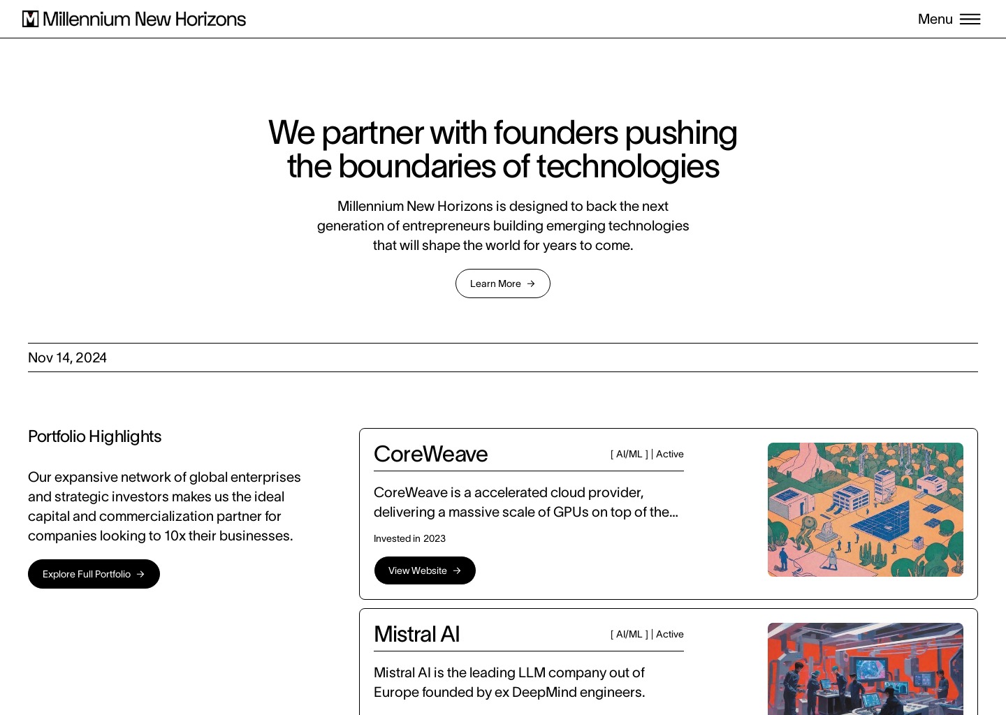 Millennium New Horizons — website design on Landdding