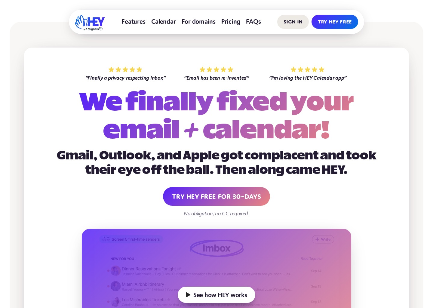 HEY.com — website design on Landdding