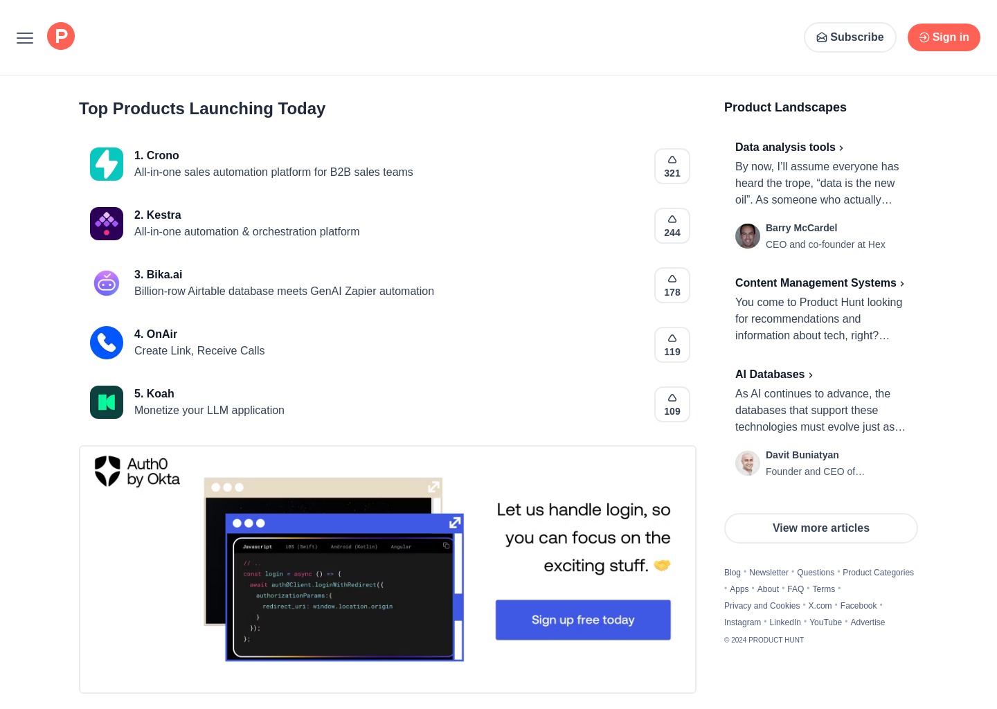  Product Hunt – The best new products in tech. — website design on Landdding