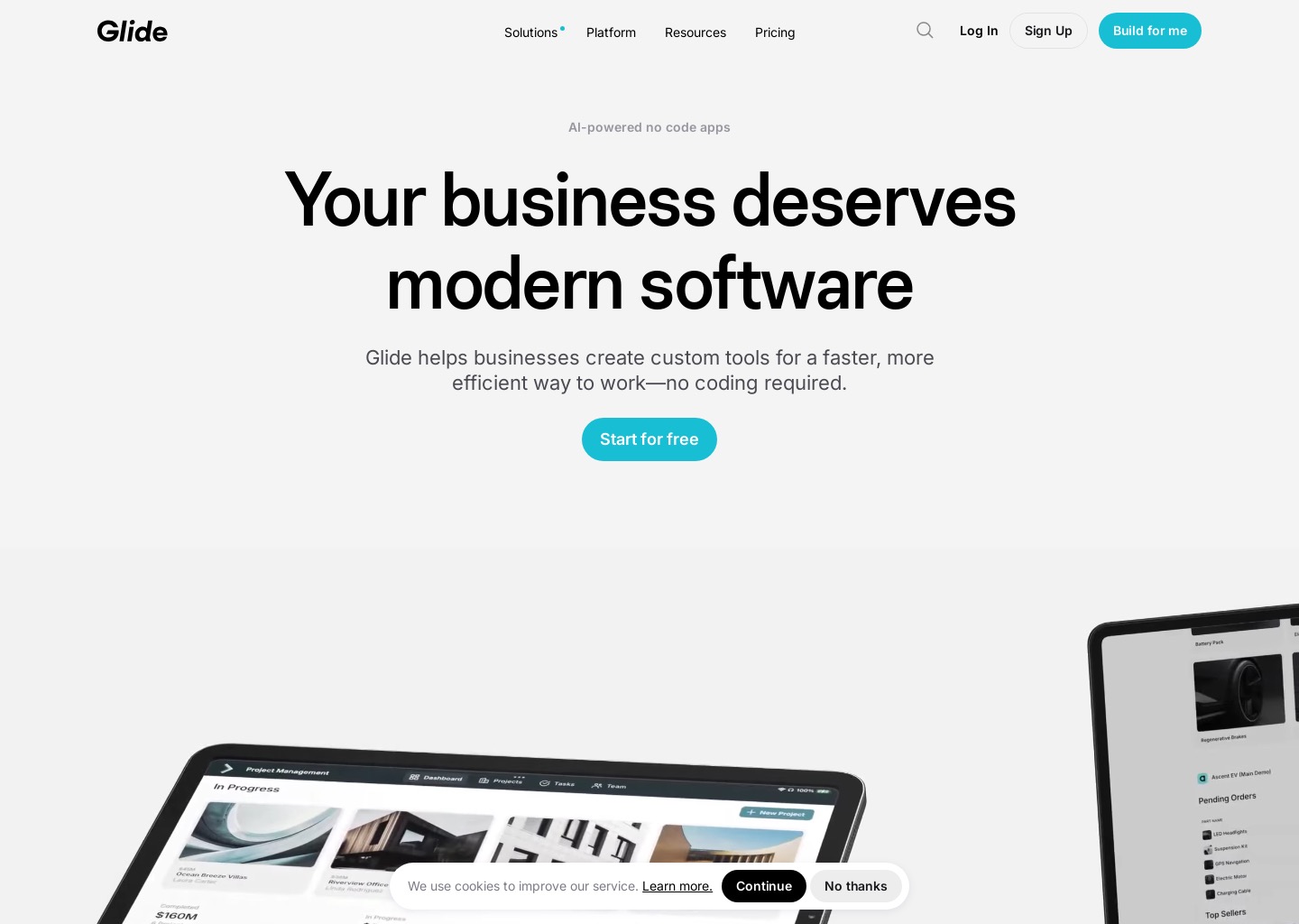 No Code App Builder: Glide — website design on Landdding