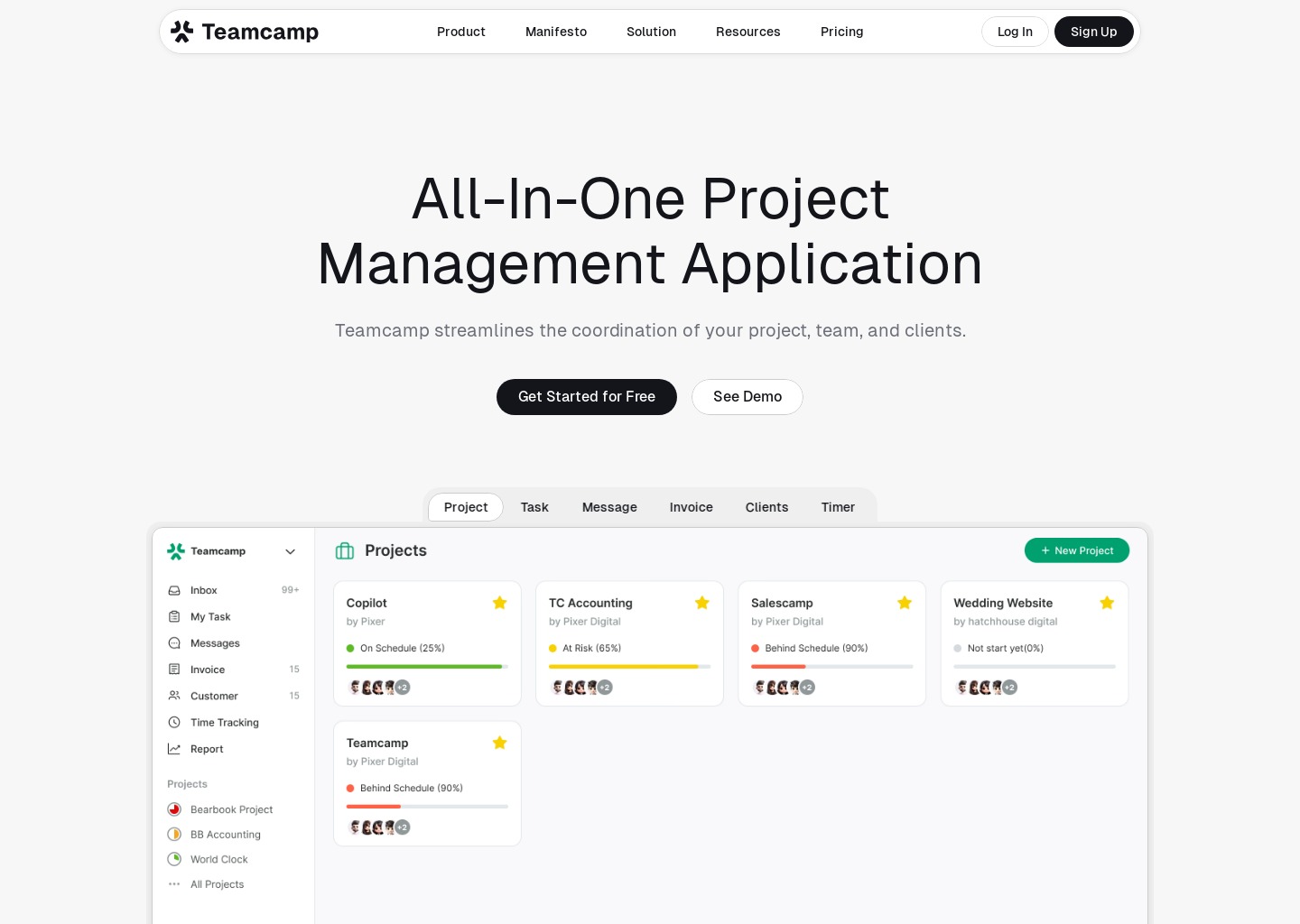 Teamcamp — website design on Landdding