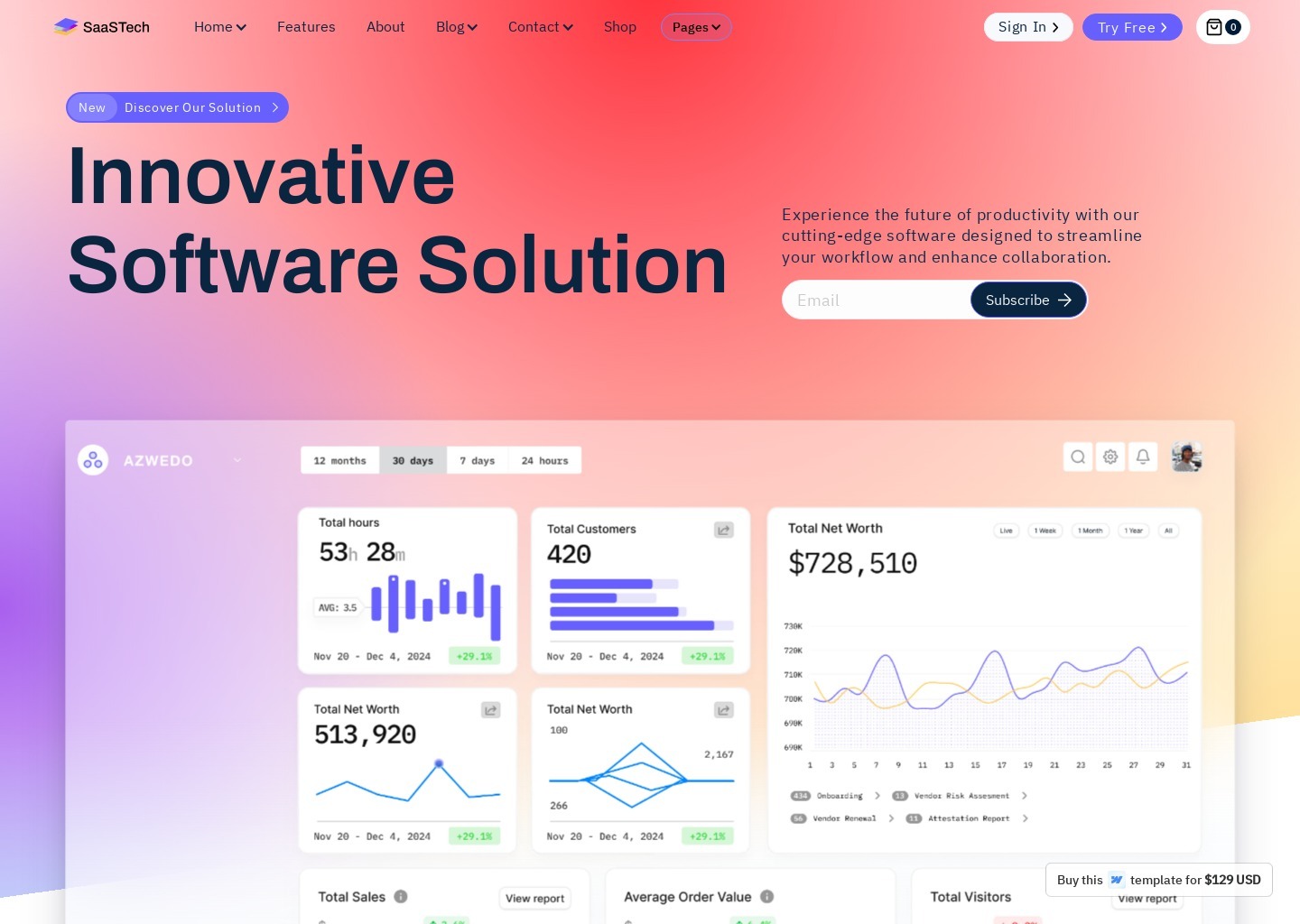 SaaSTech - Website SaaS Template — website design on Landdding