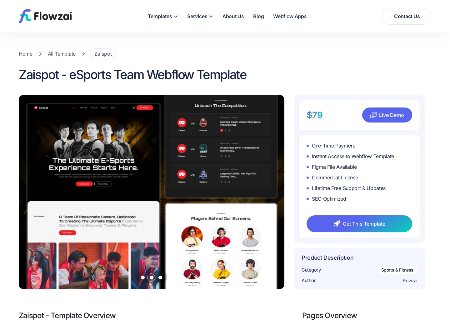 Zaispot - Esports Team Webflow Template — website design on Landdding