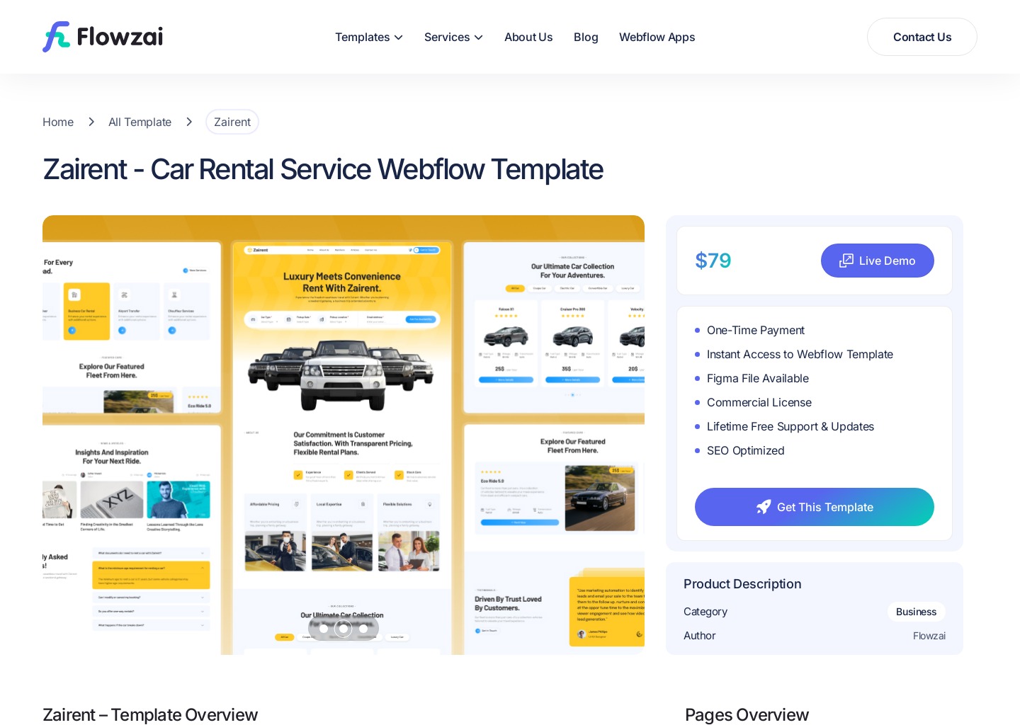 Zairent - Car Rental Service Webflow Template — website design on Landdding