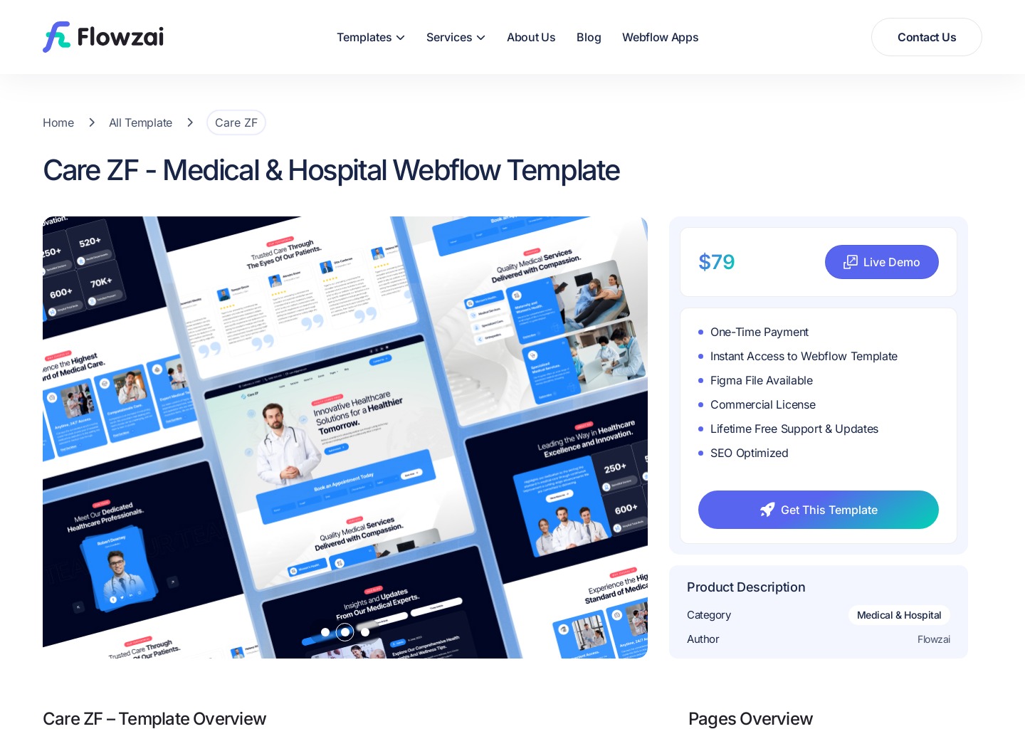 Care ZF - Medical and Hospital Webflow Template | Flowzai — website design on Landdding