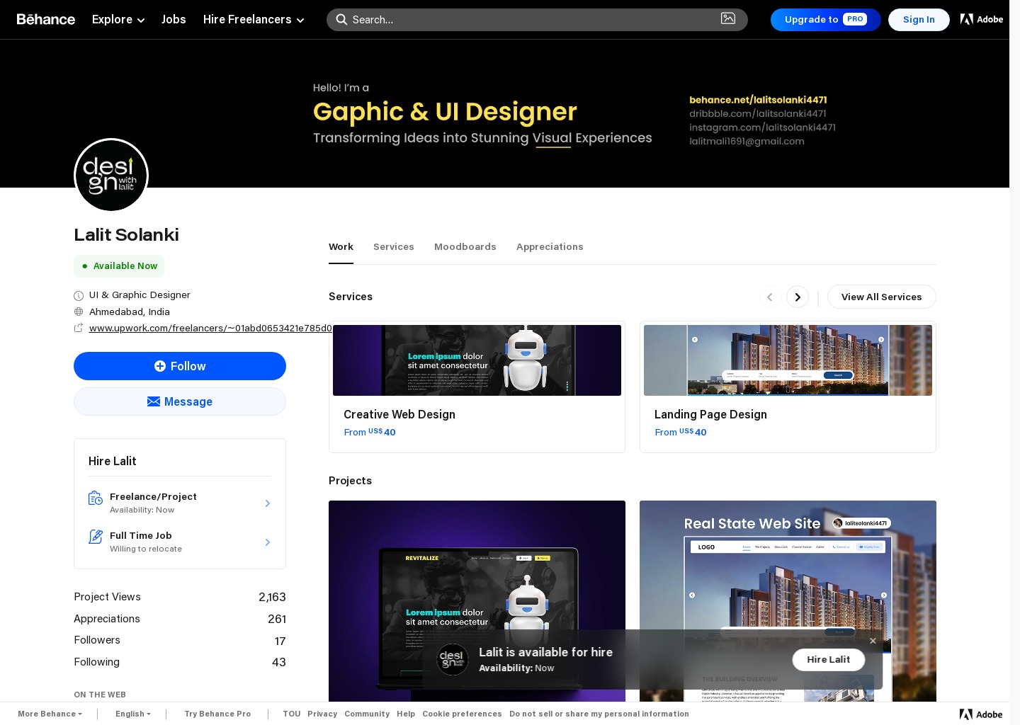 Lalit Solanki - UI & Graphic Designer — website design on Landdding