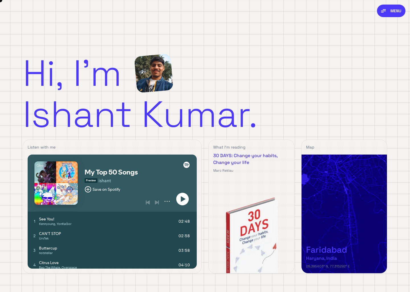 Personal Portfolio by Ishant Kumar — website design on Landdding
