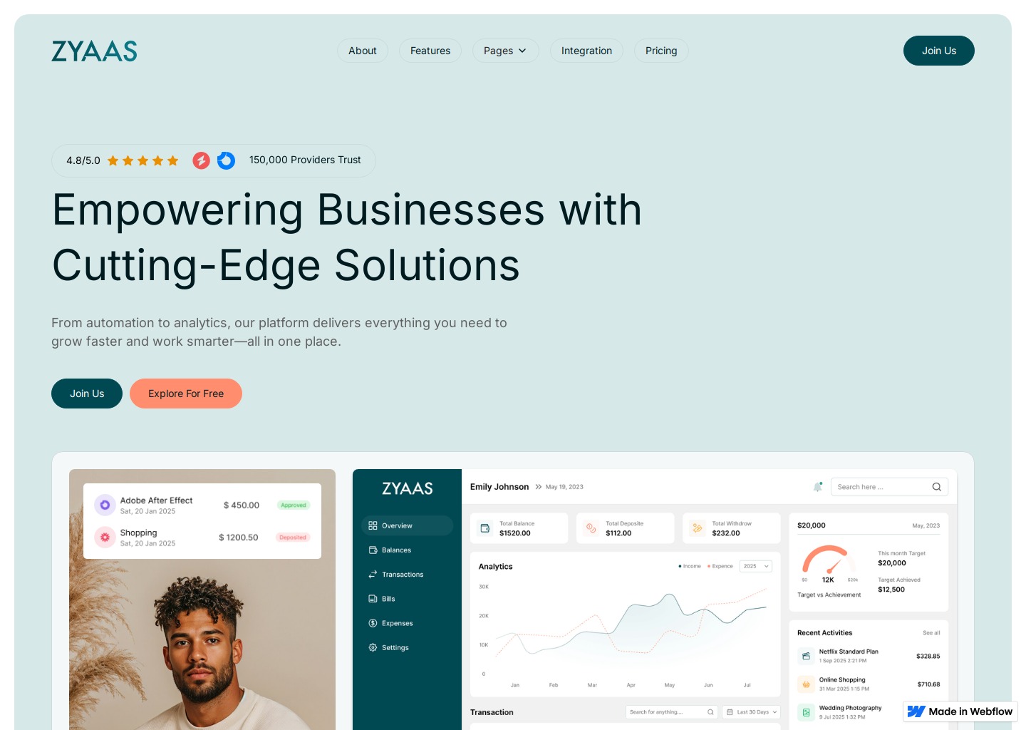 Zyaas - SaaS Website Template — website design on Landdding