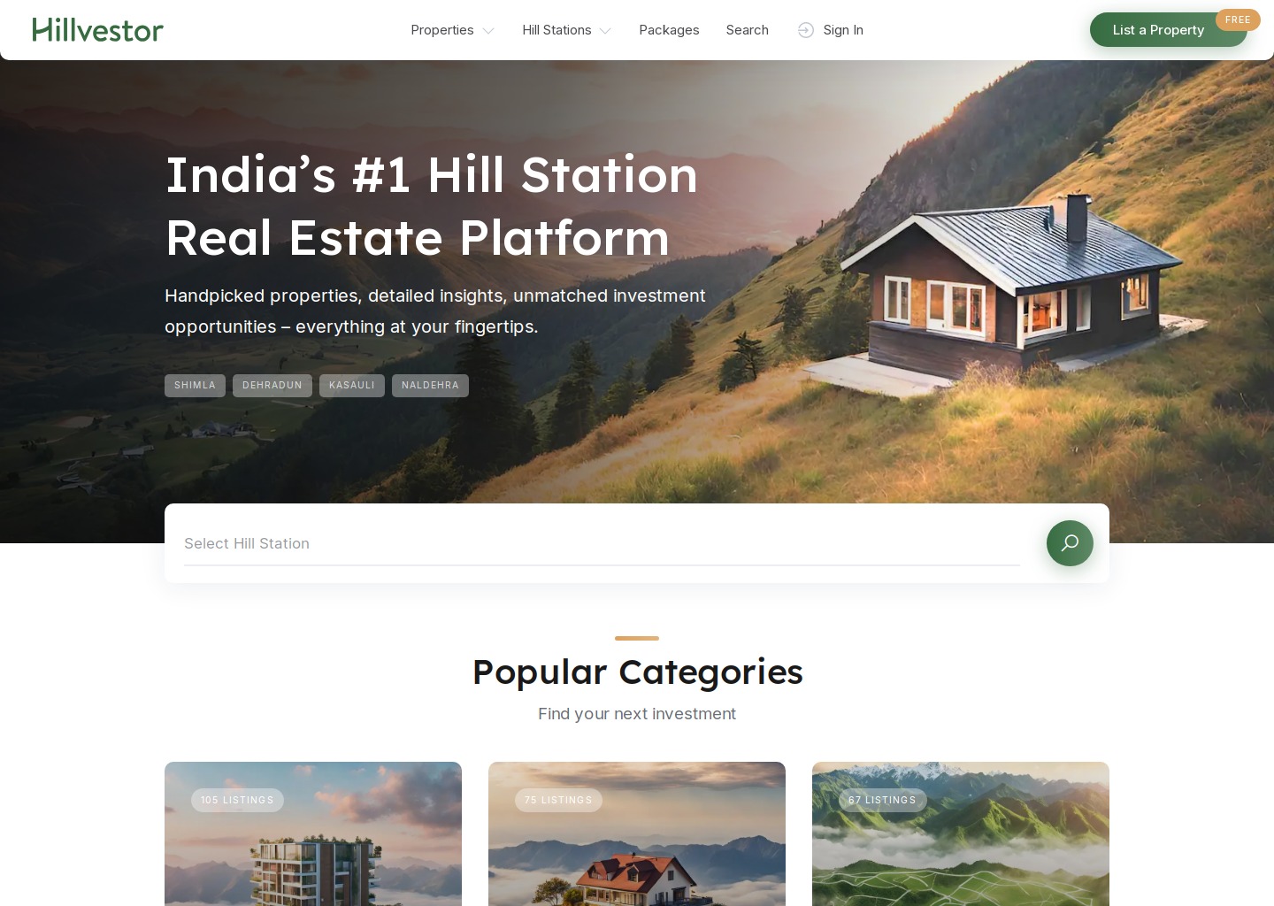 India's #1 Hill Station Real Estate Platform - Hillvestor — website design on Landdding