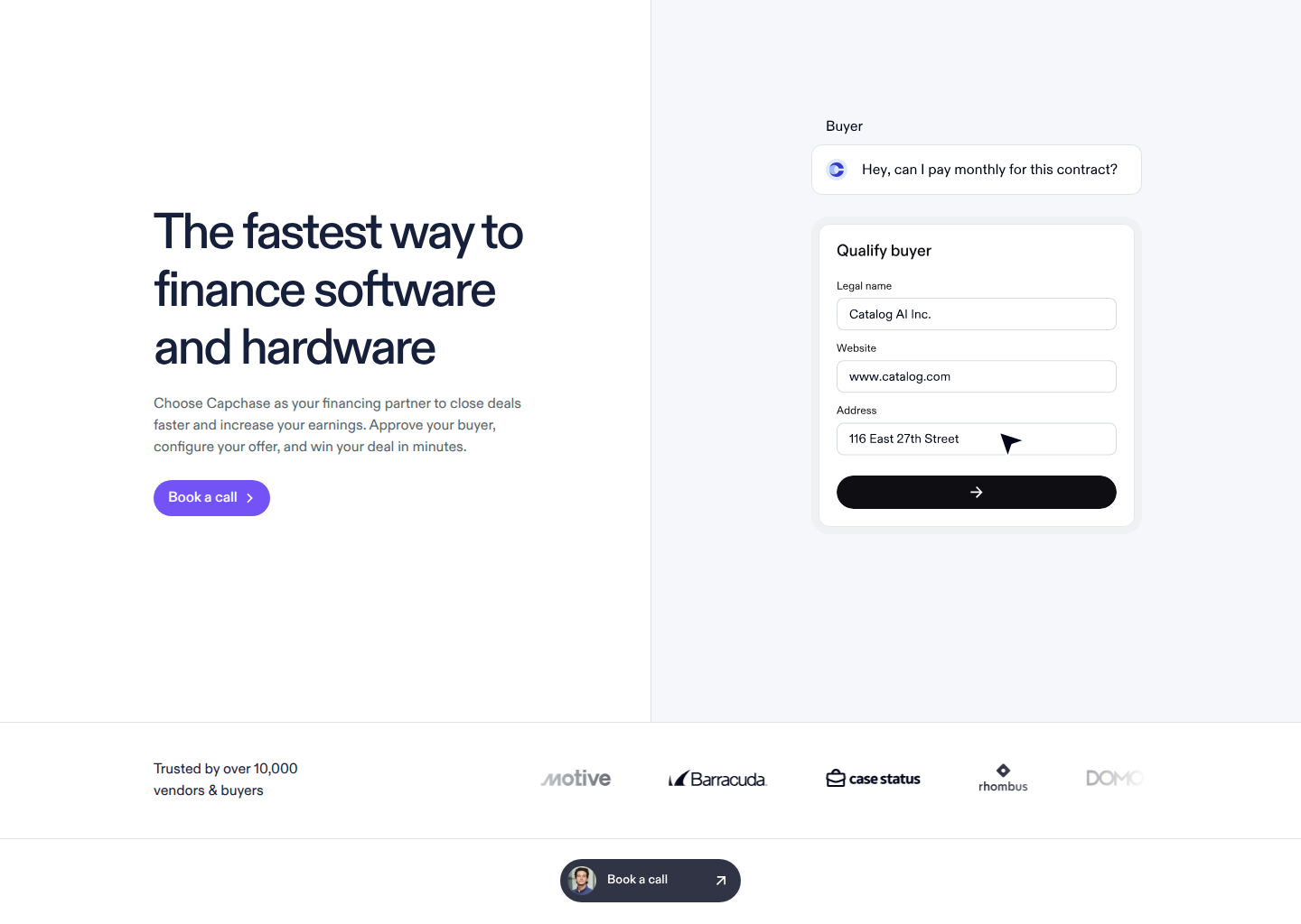 Modern Vendor Financing for B2B Software and Hardware Purchases | Capchase — website design on Landdding