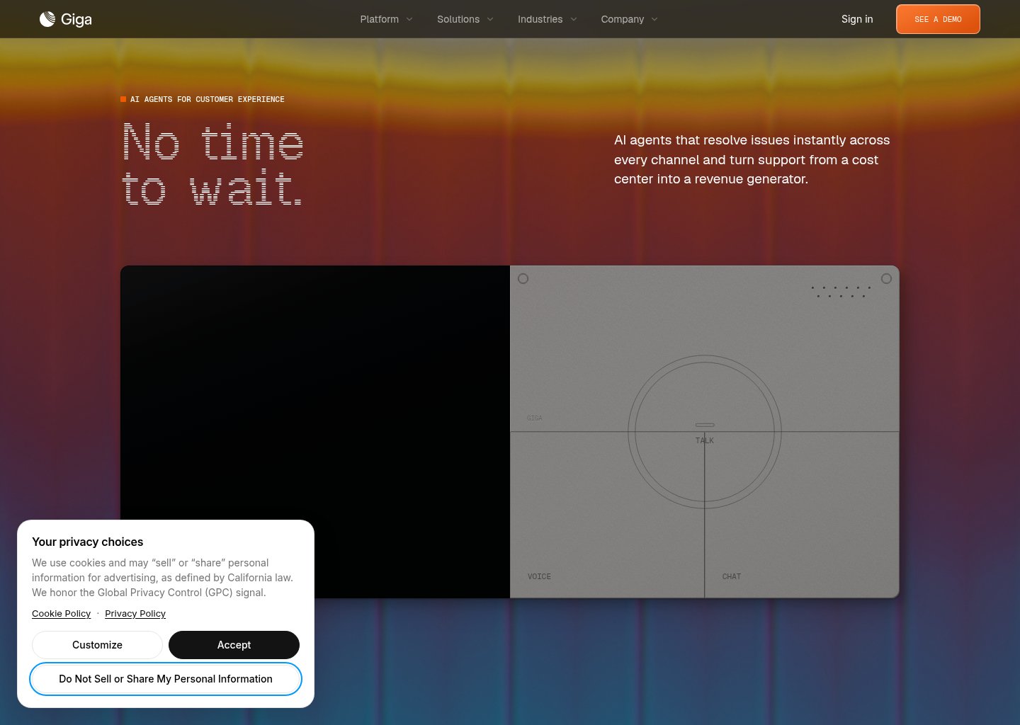 Giga: AI support agents that improve your metrics — website design on Landdding