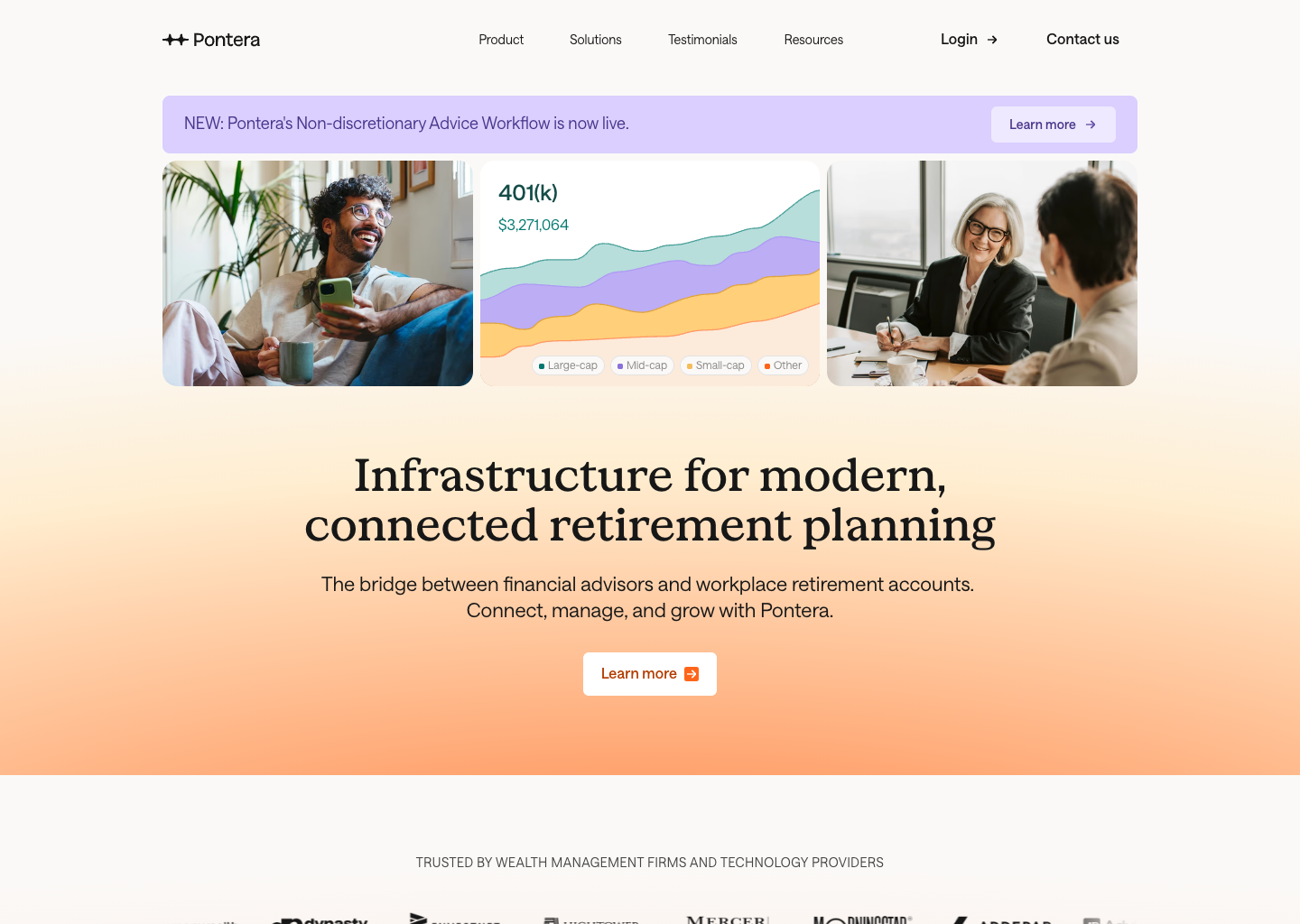 Pontera | Infrastructure for modern, connected retirement planning — website design on Landdding