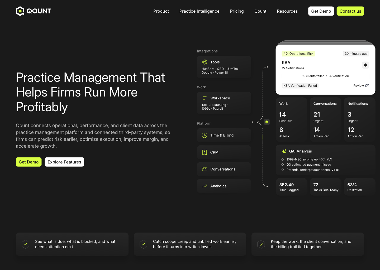 Qount Practice Intelligence Platform for Tax &amp; Accounting Firms — website design on Landdding