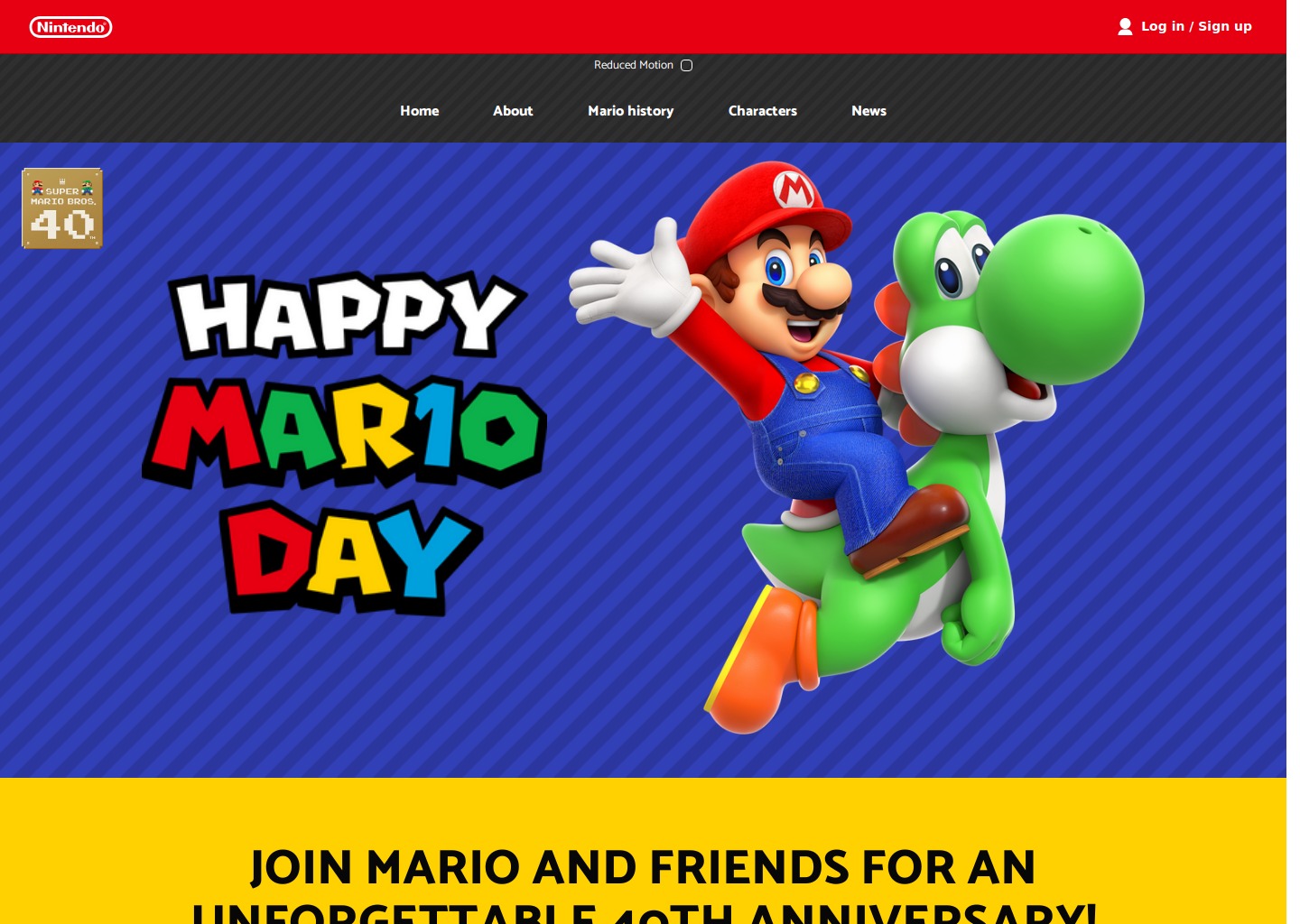 The official home of Super Mario™ – Nintendo is the home of Mario – MAR10 Day events — website design on Landdding