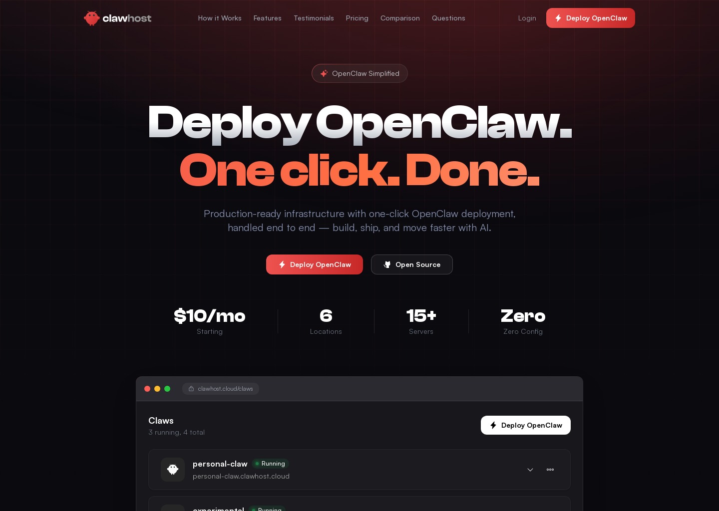 Deploy OpenClaw. One click. Done. - ClawHost — website design on Landdding