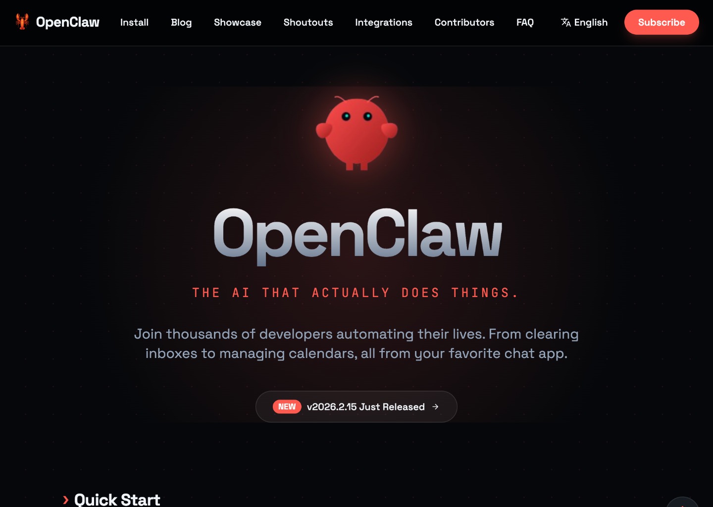 OpenClaw | The AI That Actually Does Things — website design on Landdding