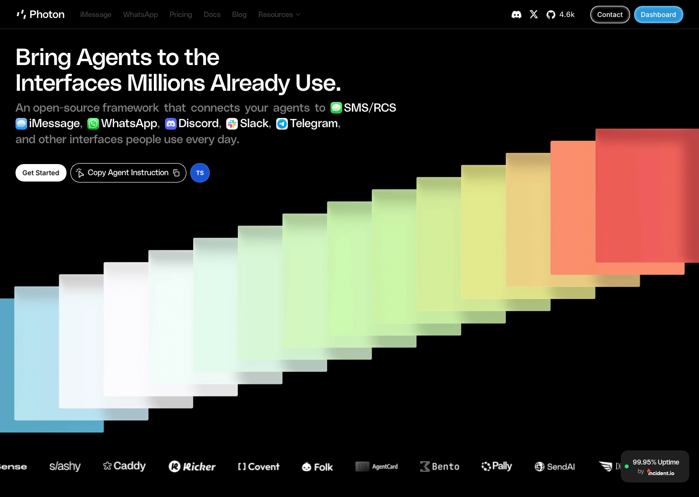 Photon | Bring your agents to iMessage, WhatsApp, Telegram, Slack, and beyond — website design on Landdding
