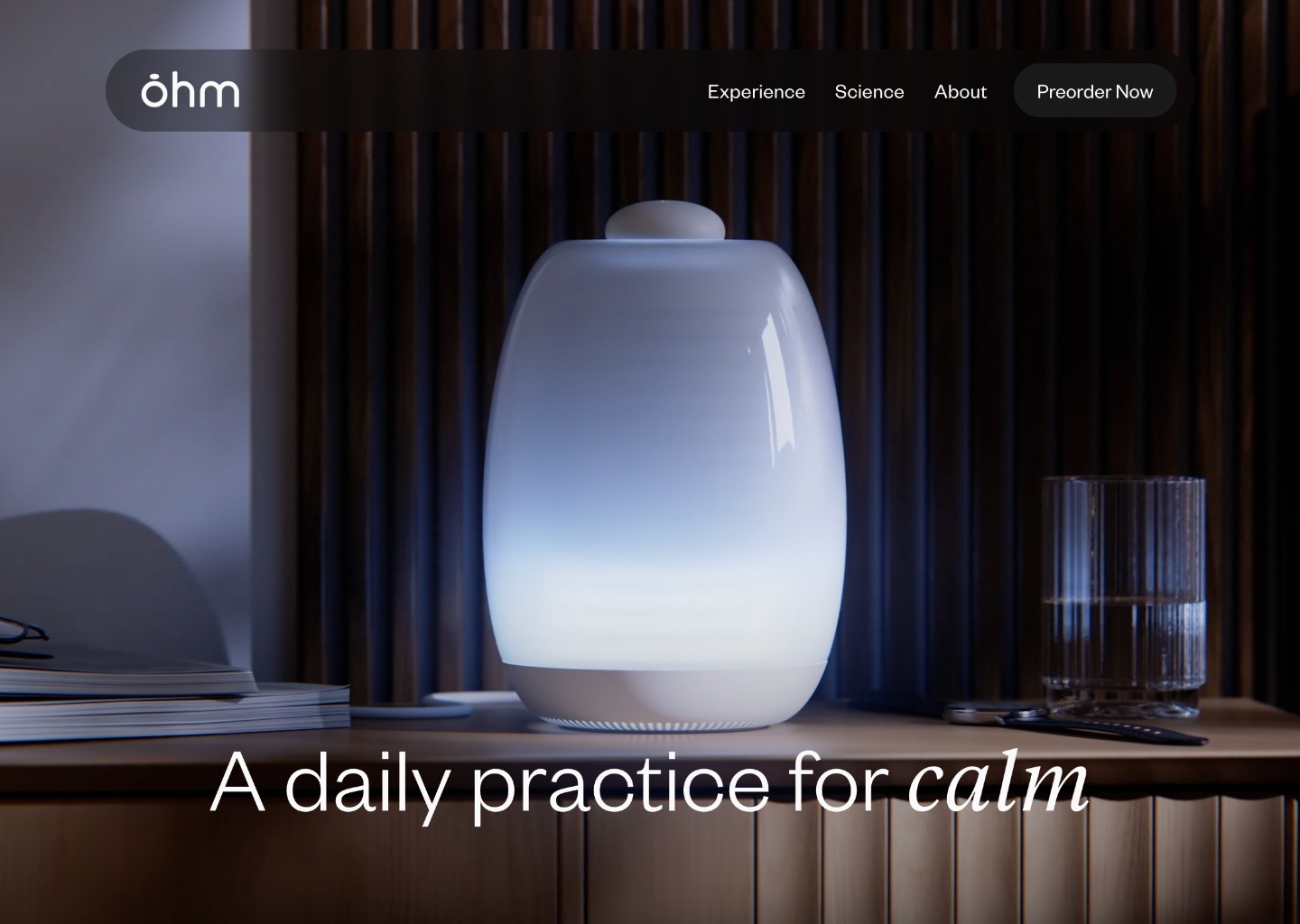 Ohm: Science-Backed Calm Through Breath & Light — website design on Landdding