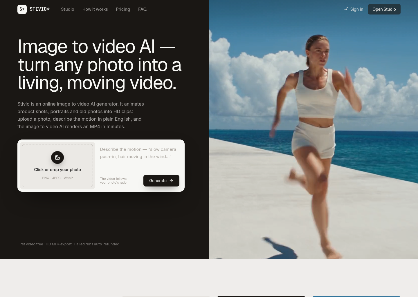 Stivio — Image to Video AI Generator | Photos to HD Video — website design on Landdding