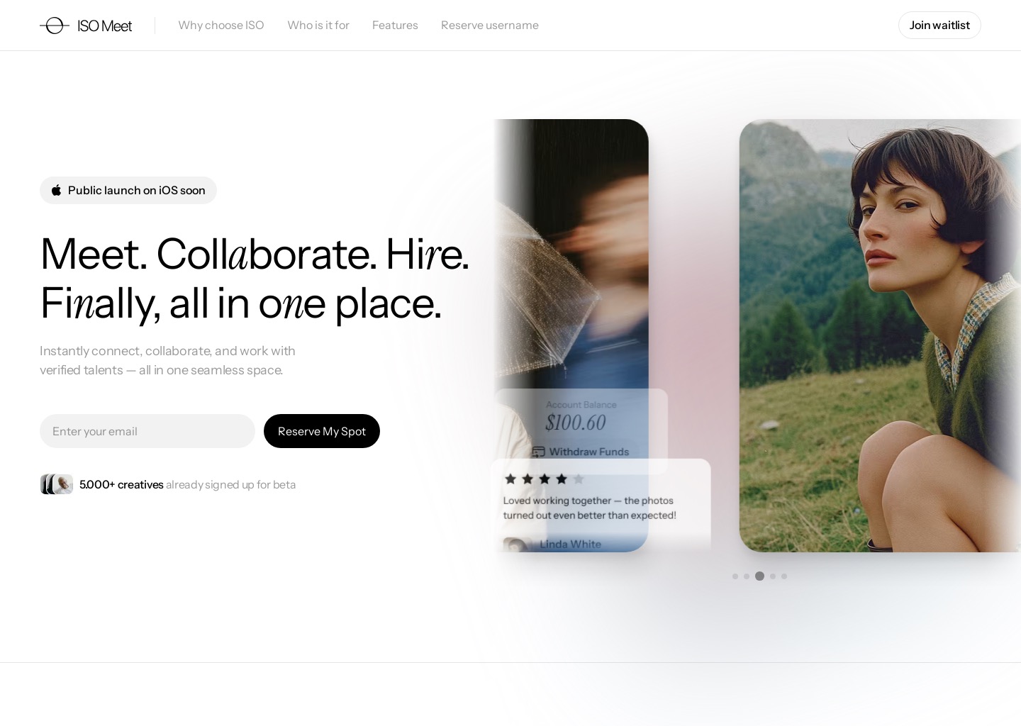 ISO Meet - Connect, Collaborate & Hire Creative Talent — website design on Landdding