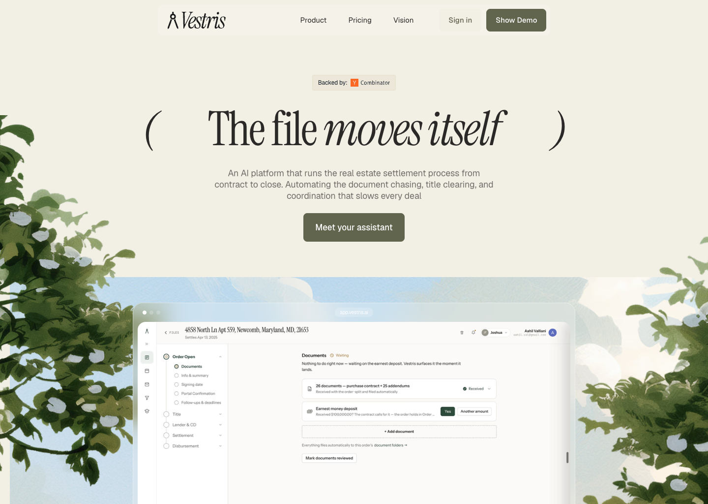 Vestris — Agents that automate real estate pre-closing — website design on Landdding