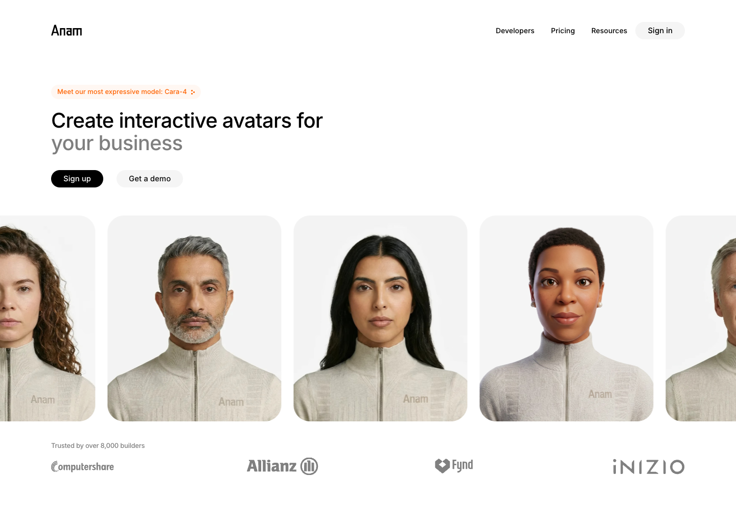 Anam - Real-Time Interactive AI Avatars API — website design on Landdding