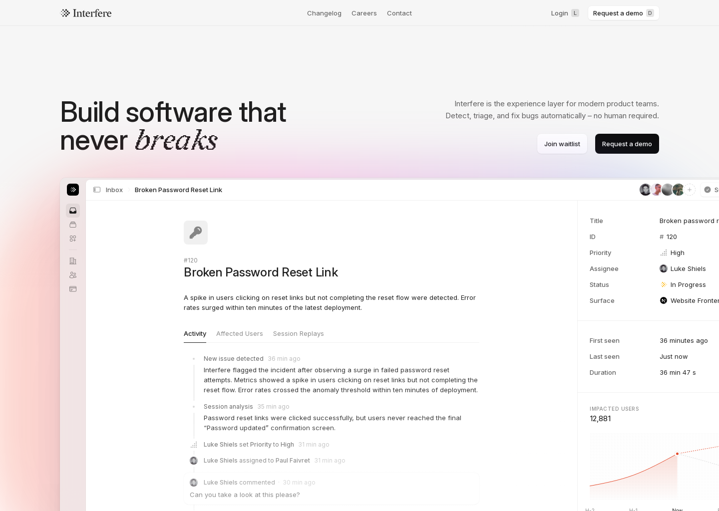 Interfere › Build software that never breaks — website design on Landdding