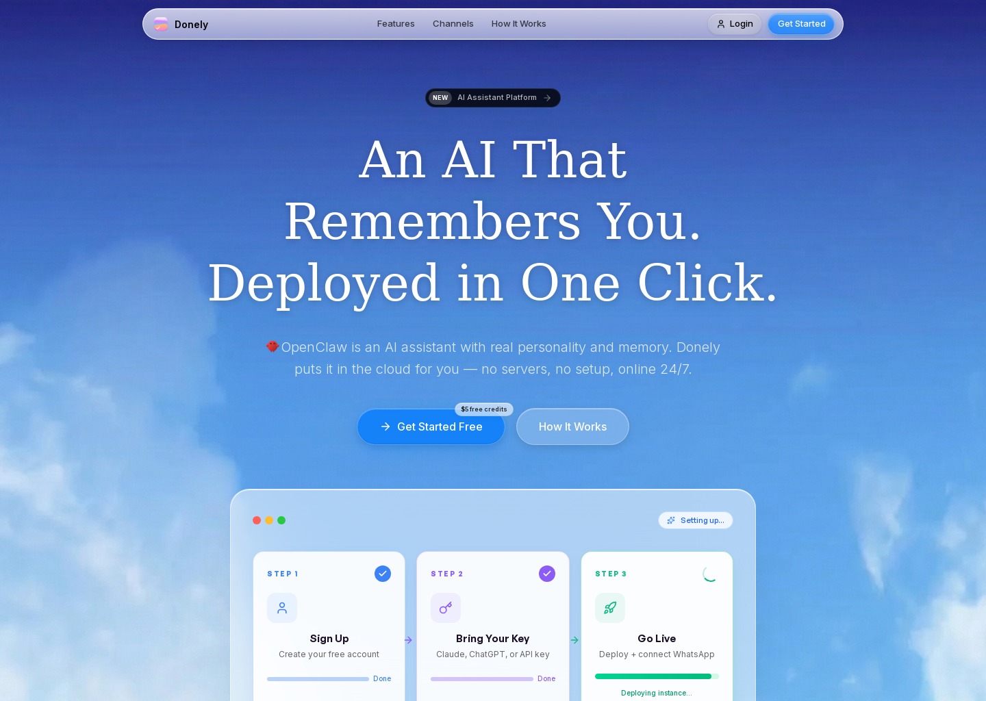 Donely — Deploy Your AI Agent — website design on Landdding