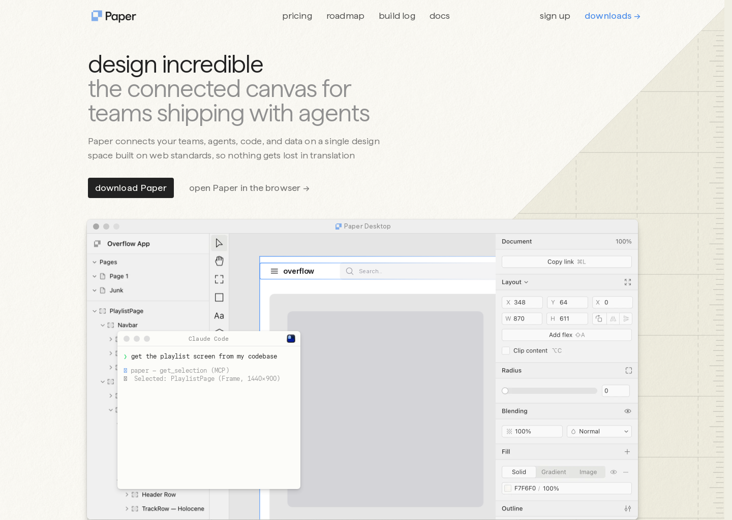 Paper – design, share, ship — website design on Landdding