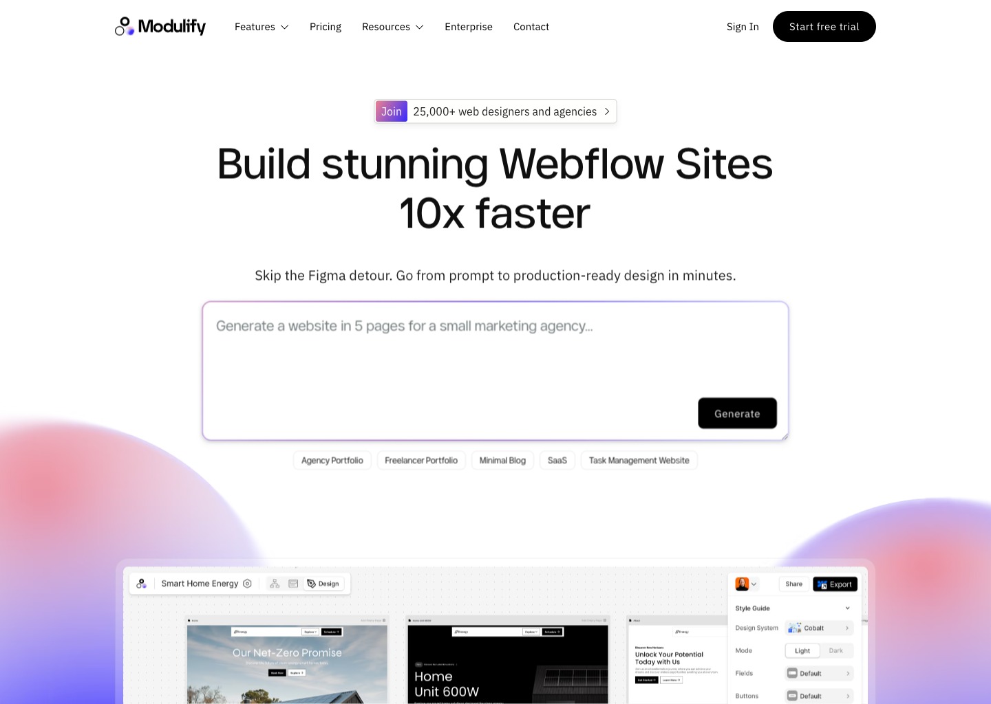 Modulify – Fastest AI Website Builder for Webflow — website design on Landdding
